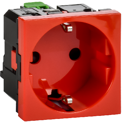 Розетка с заземляющим контактом защитной шторкой и безвинтовым зажимом (2 модуля) красная