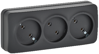 GLORY Розетка 3-местная для открытой установки без заземления без защитных шторок 10А РС23-2-ХЧм черный матовый IEK