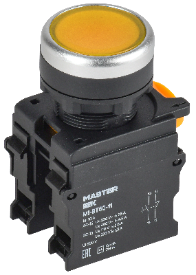 Кнопка d=22мм 1NO+1NC жёлтая MASTER
