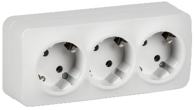 GLORY Розетка 3-местная для открытой установки с заземлением без защитных шторок 16А РС23-3-ХБм белый матовый IEK