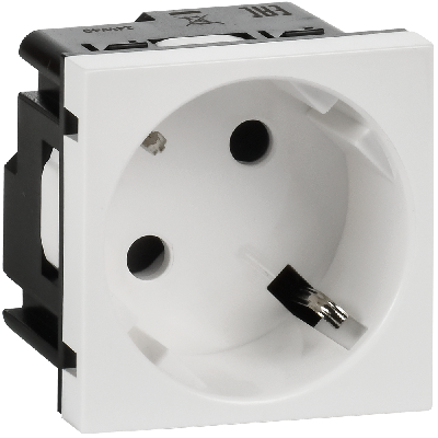 Розетка 45град с заземляющим контактом защитной шторкой и винтовым зажимом (2 модуля) белая