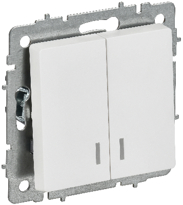 BRITE Выключатель 2-клавишный с индикацией 10А ВС10-2-1-БрАБ арктический белый IEK