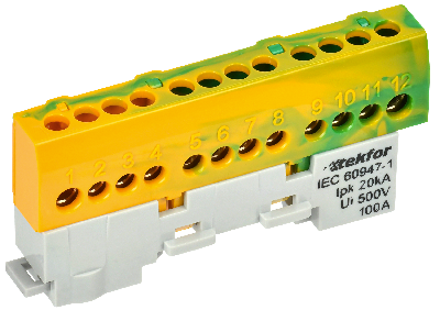 TEKFOR Шина PE земля изолированная на универсальном держателе 6х9-12-ЖЗ IEK