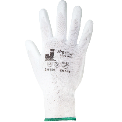 Белые защитные перчатки, полиэфир, полиурет. покр., размер L 12 пар.