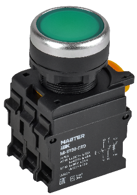 Кнопка с подсвет. и фикс. d=22мм 1NO+1NC зелёная MASTER