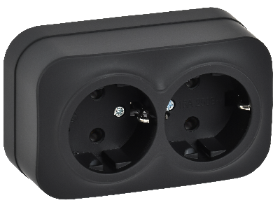 GLORY Розетка 2-местная для открытой установки с заземлением без защитных шторок 16А РС22-3-ХЧм черный матовый IEK