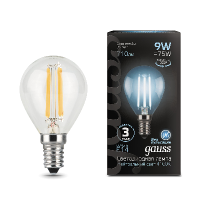 Лампа светодиодная LED 9 Вт 710 Лм 4100К белая Е14 Шар Filament Gauss