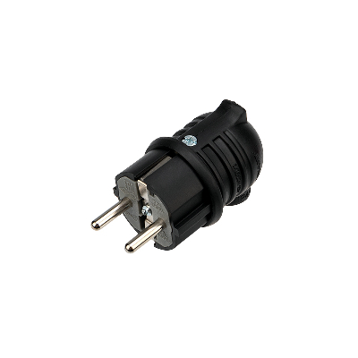 Вилка влагозащищенная угловая с заземлением 16А IP44 каучук, черная