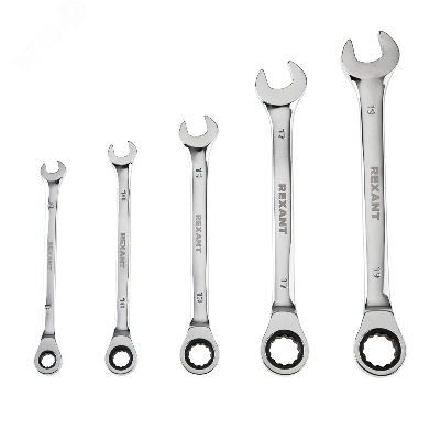 Набор ключей комбинированных трещоточных (8, 10, 13, 17, 19 мм), (упак - 5 шт.), CrV