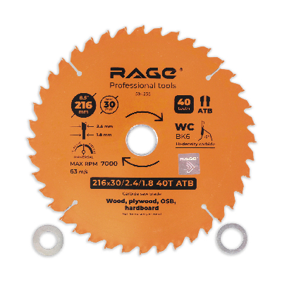 Диск пильный универсальный 216 мм 40 зубьев посадка 30 мм + кольцо 25.4 мм 20 мм 16 мм