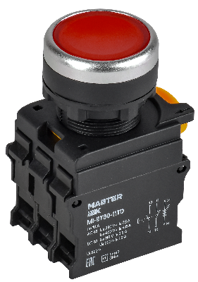 Кнопка с подсвет. и фикс. d=22мм 1NO+1NC красная MASTER