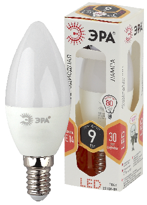 Лампа светодиодная LED B35-9W-827-E14 (диод, свеча, 9Вт, тепл, E14 (10/100/3500)