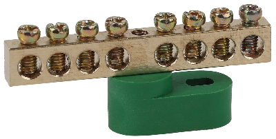 Шина PE земля на одном угловом изоляторе ШНИ-6х9-8-У1-Зелен