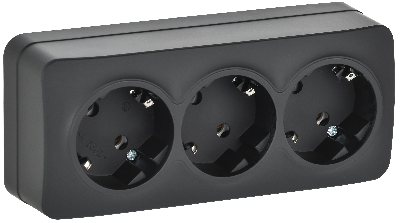 GLORY Розетка 3-местная для открытой установки с заземлением без защитных шторок 16А РС23-3-ХЧм черный матовый IEK