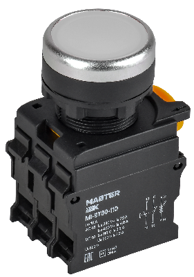 Кнопка с подсветкой d=22мм 1NO+1NC белая MASTER