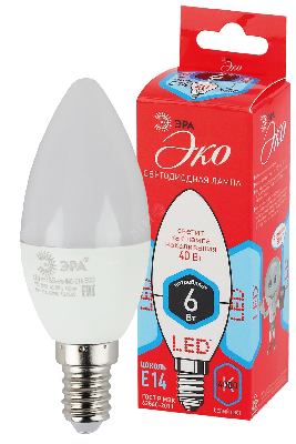 Лампа светодиодная ECO LED B35-6W-840-E14 (диод, свеча, 6Вт, нейтр, E14 (10/100/3500)