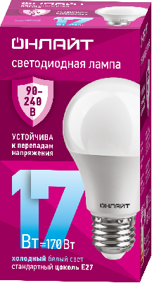Лампа светодиодная 17вт OLL-A60-17-230-6.5K-E27 ОНЛАЙТ