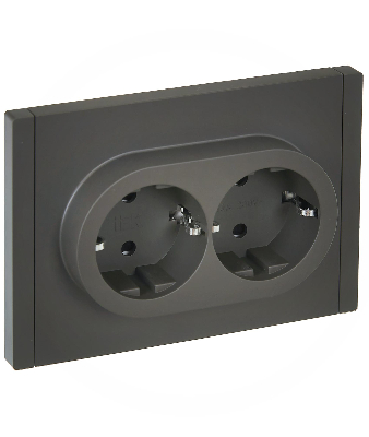 FORTE&PIANO Розетка 2-местная с заземлением с защитными шторками безвинтовое крепление 16А FP323 серый IEK