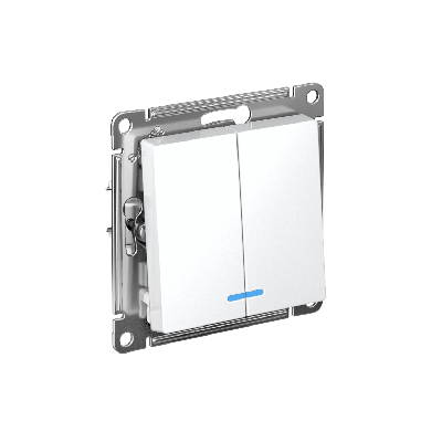 ATLASDESIGN 2-клавишный ВЫКЛЮЧАТЕЛЬ с подсветкой, сх.5а, 10АХ, быстрозажимные клеммы, БЕЛЫЙ