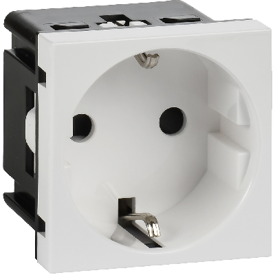 Розетка с заземляющим контактом без защитной шторки и винтовым зажимом (2 модуля) белая