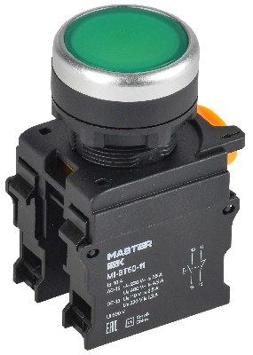 Кнопка d=22мм 1NO+1NC зелёная MASTER