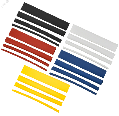 Набор трубок термоусадочных ТТУ 2/1 4/2 6/3 8/4 желтый/синий/красный/черный/белый 20х8см