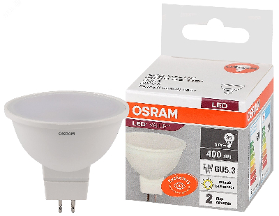 Лампа светодиодная LED 5 Вт GU5.3 3000К 400Лм спот 220 В (замена 35Вт) OSRAM