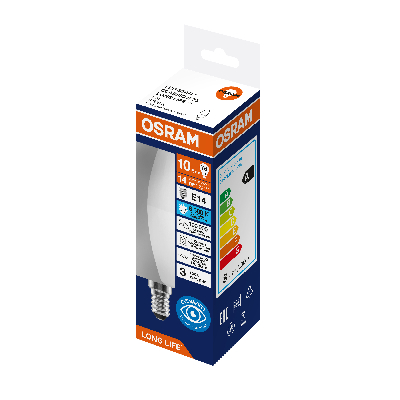 Лампа светодиодная свеча 10Вт 806Лм 6500К Е14 170-250В OSRAM LONG LIFE