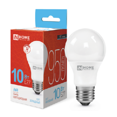 Лампа светодиодная LED-A60-VC 10Вт 230В Е27 6500К 950Лм IN HOME