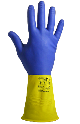 Перчатки химостойкие латекс/неопрен с внутренним хлопковым напылением, толщина 0,70 мм,  синие- желтые ArmProtect NL700,  р.M (8)