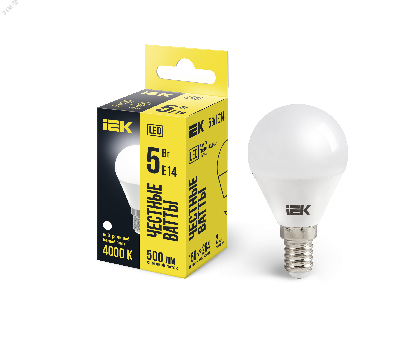 Лампа светодиодная LED 5вт E14 белый матовый шар ECO