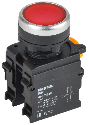 Кнопка с фиксацией d=22мм 1NO+1NC красная MASTER