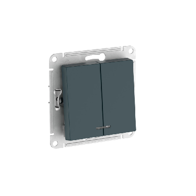 ATLASDESIGN 2-клавишный ВЫКЛЮЧАТЕЛЬ с подсветкой ,сх.5а, 10АХ,мех., быстрозажимные клеммы, ИЗУМРУД