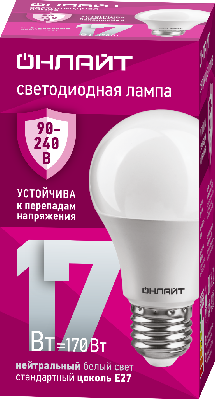 Лампа светодиодная 17вт OLL-A60-17-230-4K-E27 ОНЛАЙТ