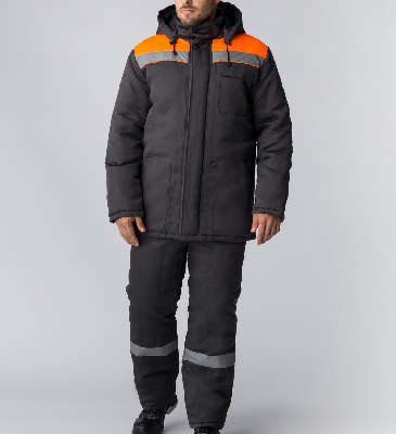 Костюм зимний Партнер NEW (Смесовая, 210) п/к, темно-серый/оранжевый,56-58,170-176