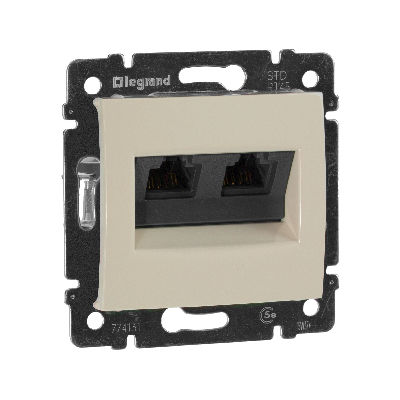 Розетка компьютерная двойная RJ45 категория 5Е UTP с захватами слоновая кость VALENA